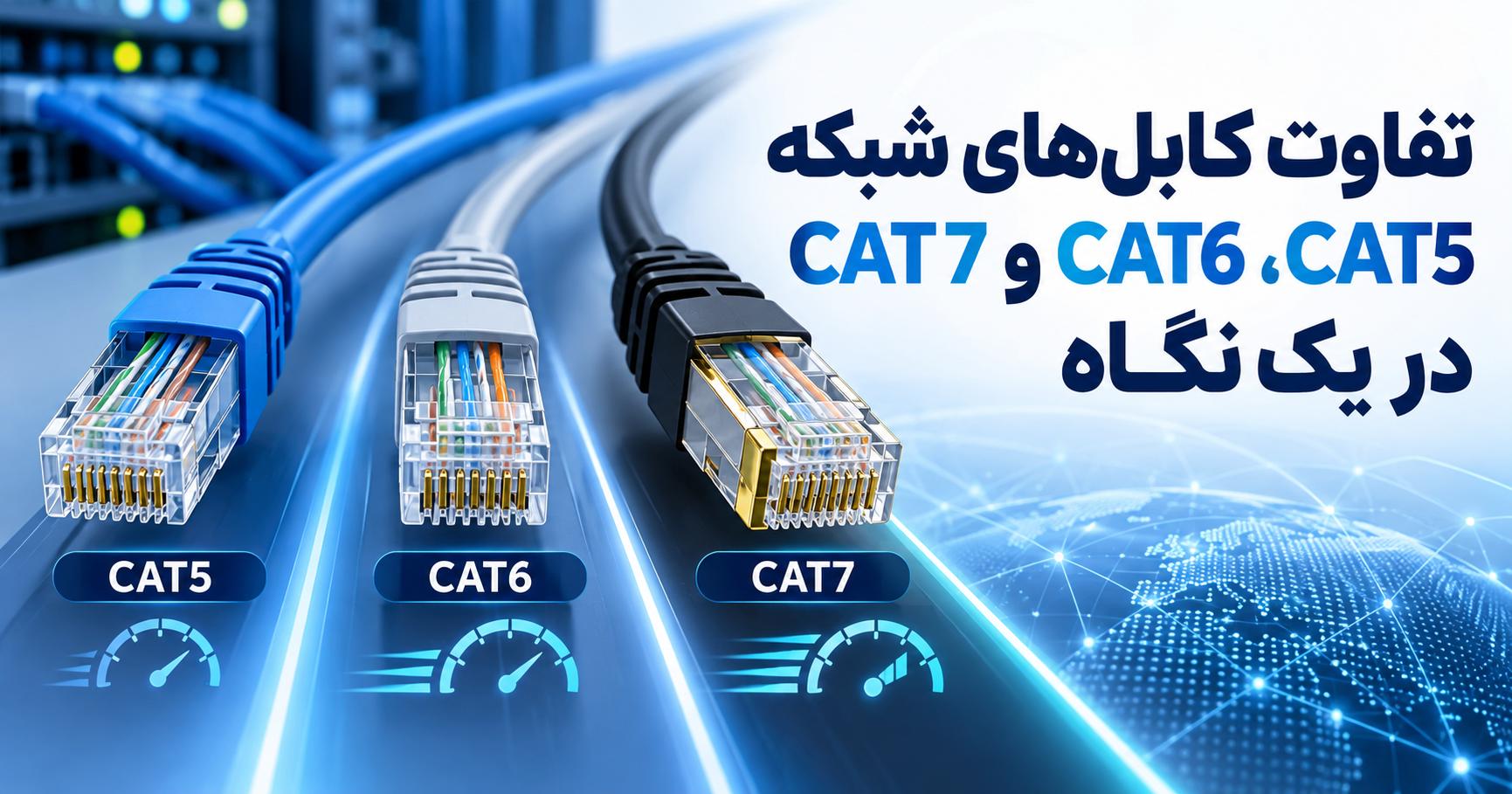 تفاوت کابل‌های شبکه CAT5، CAT6 و CAT7